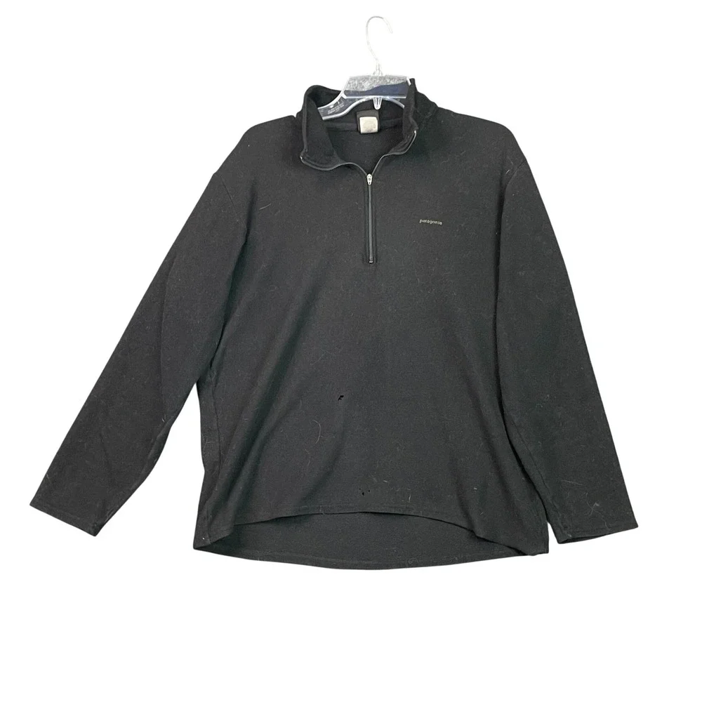 Patagonia Capilene Pullover Mens Large Black Quarter Zip Fleece Base Layer Hole